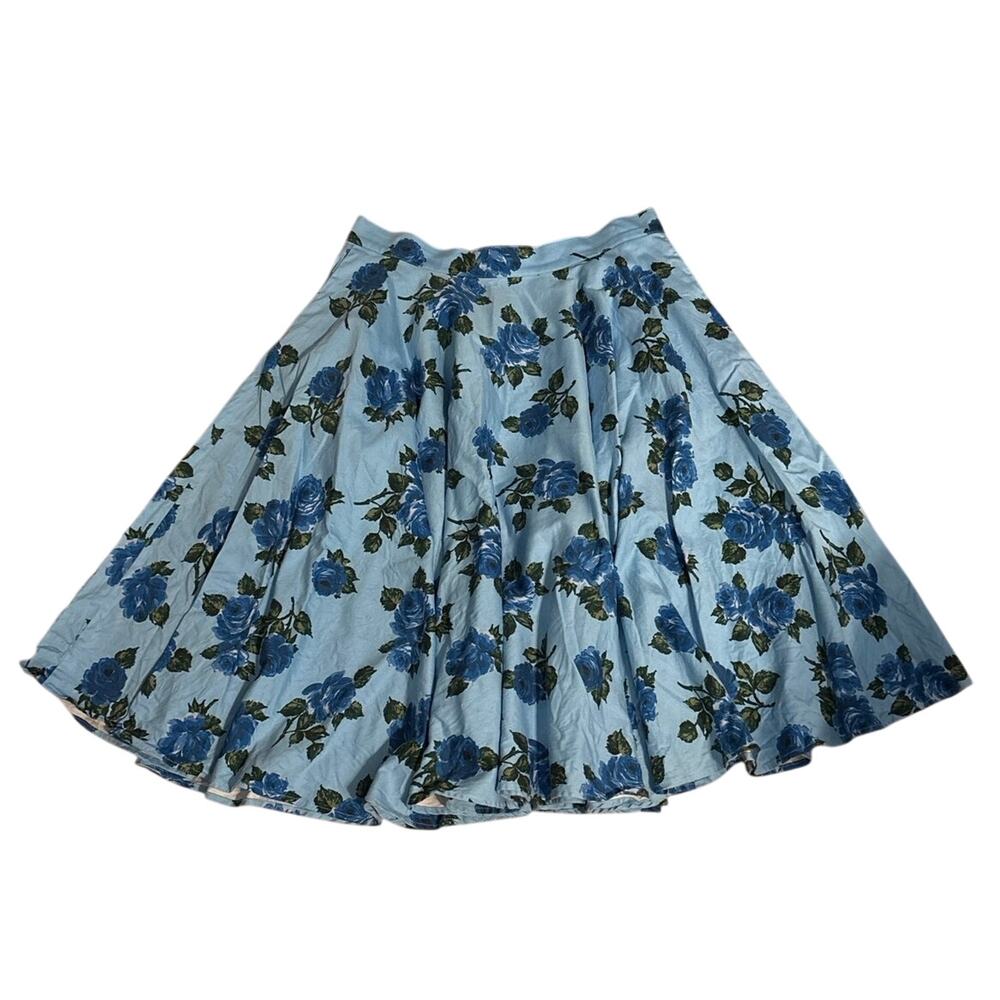 Vixen by Michelle Pitt Plus Size 2X Skater Skirt Blue Rose Floral Retro Pinup